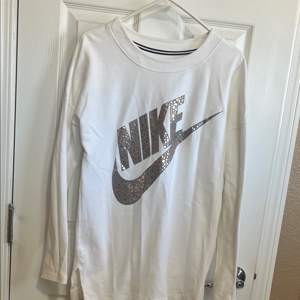 Nike White Sweatshirt with Rose Gold Logo